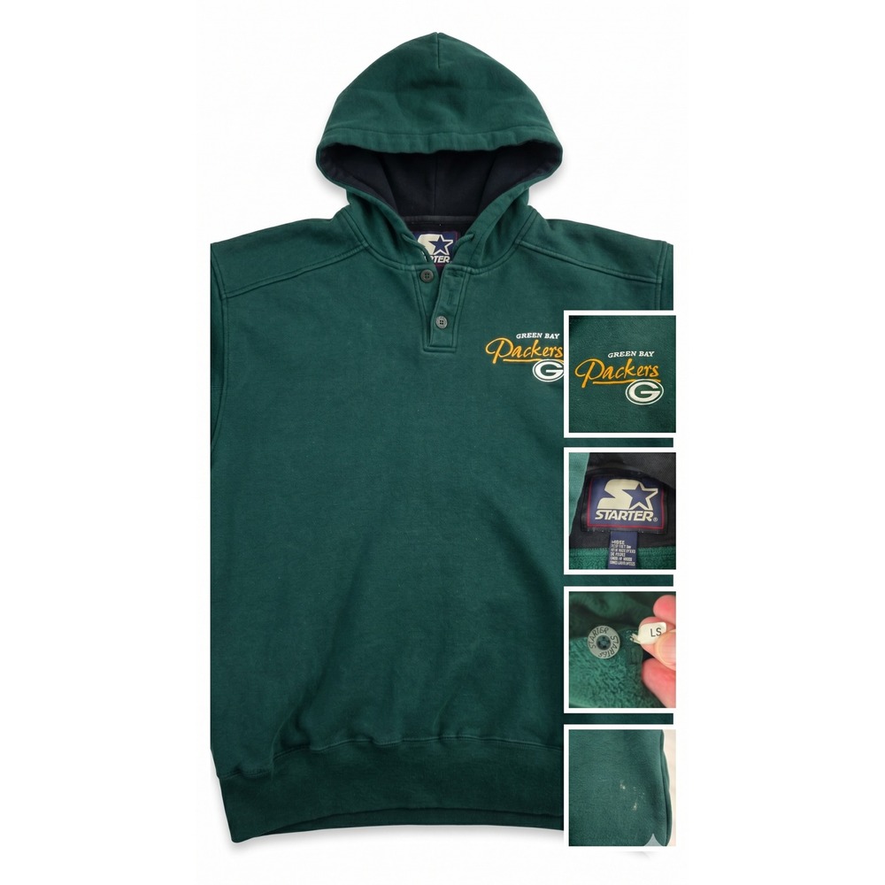 Vintage Starter Green Bay‎ Packers Hoodie Sweatshirt Men L Green Gorpcore Retro
